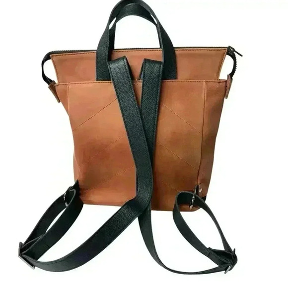 ORNAS LEATHER Mini SWAN Red Cognac Everyday leather backpack Button Zip Closure - Picture 7 of 16